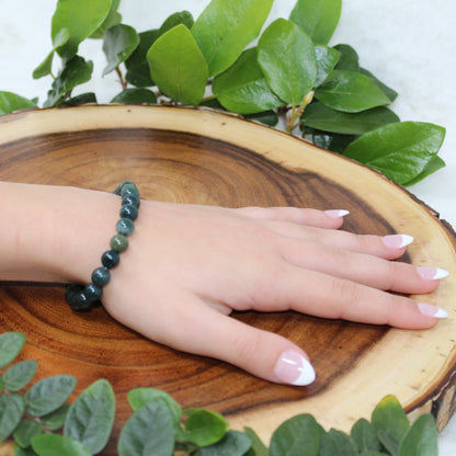 Moss Agate Beaded Bracelet Bracelets Strong & Victorious 