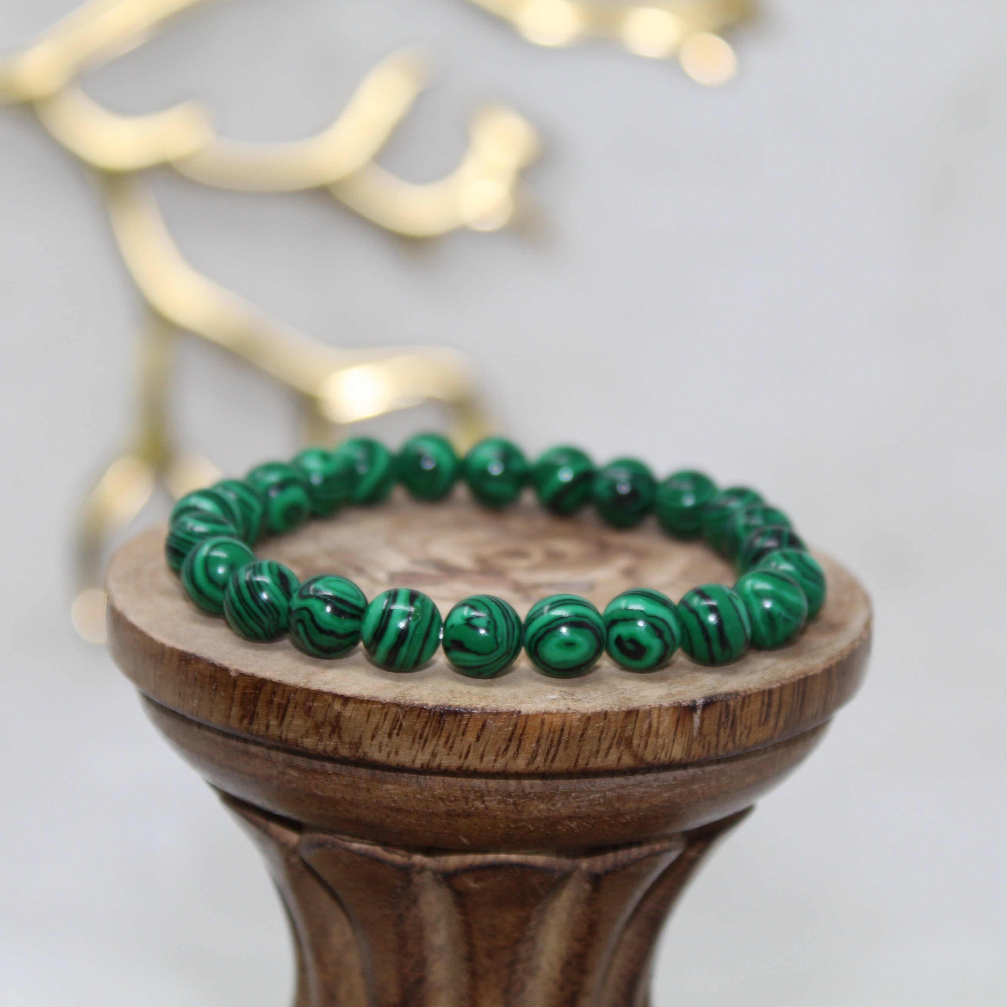 Malachite (Faux) Beaded Bracelet Bracelets Stone of Protection 8mm Bead Malachite 