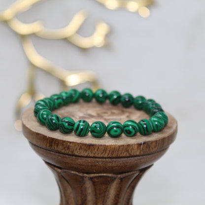 Malachite (Faux) Beaded Bracelet Bracelets Stone of Protection 8mm Bead Malachite 